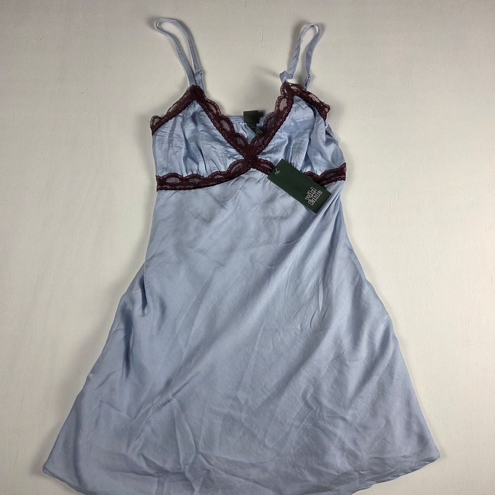 Wild Fable Coquette Y2K Lace Trim Satin Slip Mini Dress Light Blue XS NWT